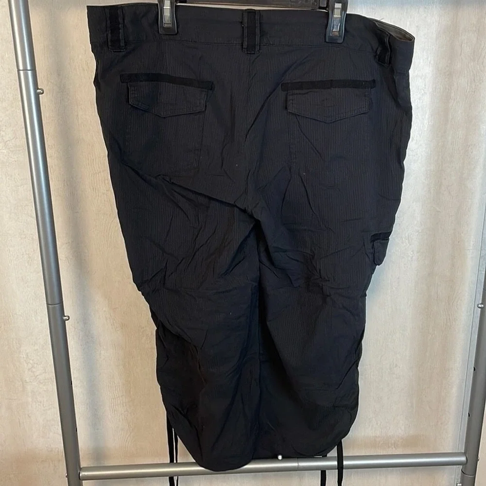 Black Cargo Capri Pants Womens Drawstring Cropped Utility Casual Trousers